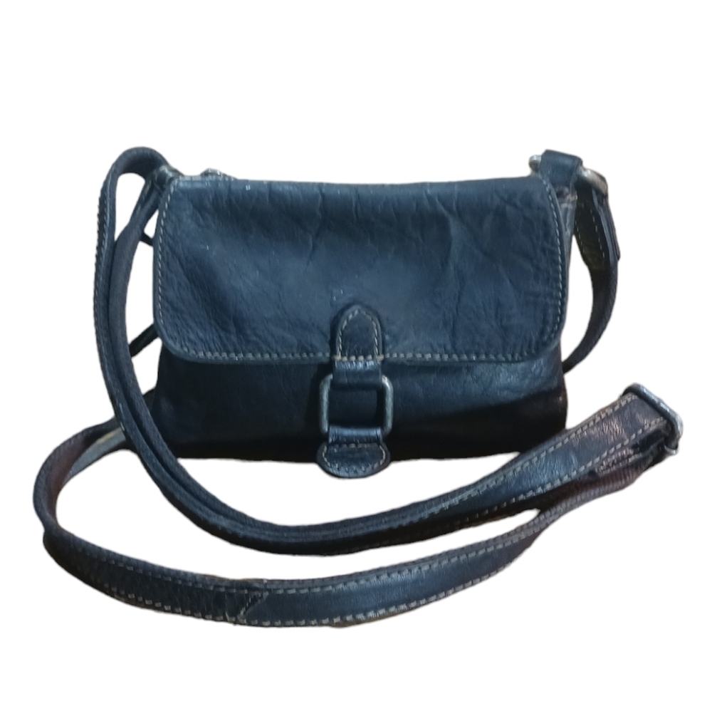 Vintage Jack George Black Genuine Leather Mini Voyager Crossbody Bag